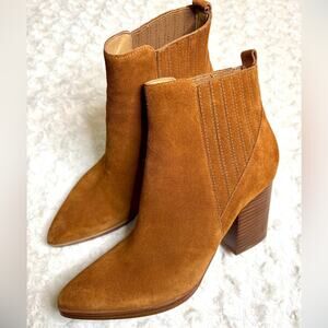Marc Fisher Alva Suede Pointy Toe Bootie Cognac Carmel Brown 8.5